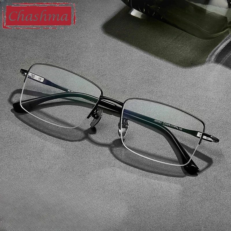 Chashma Ochki Unisex Semi Rim Big Square Titanium Eyeglasses 690053