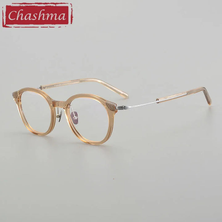 Chashma Unisex Full Rim Round Acetate Titanium Eyeglasses 0123 Full Rim Chashma Transparent Brown  