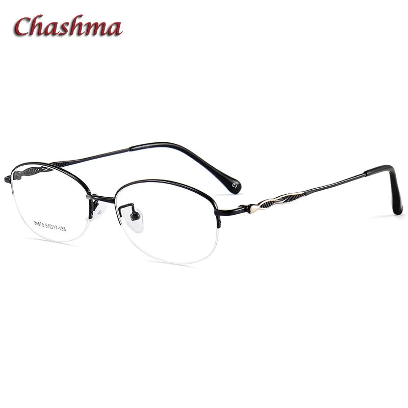 Chashma Ochki Women's Semi Rim Oval Stainless Steel Eyeglasses 34579 Semi Rim Chashma Ochki Black-C1  