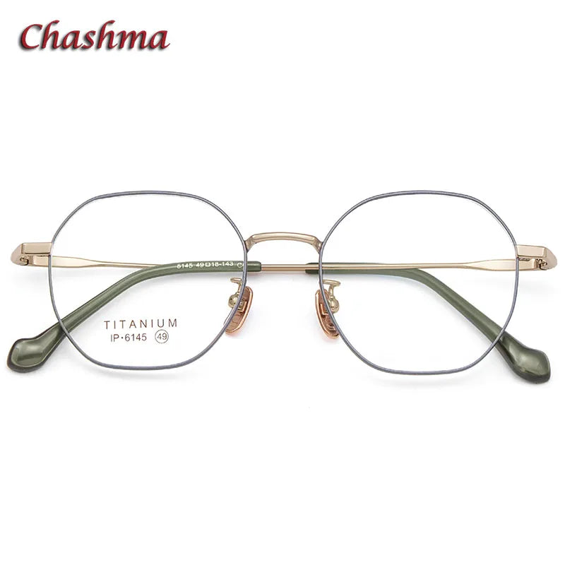 Chashma Ochki Unisex Full Rim Polygon Titanium Eyeglasses 6145 Full Rim Chashma Ochki C4-Blue Gray-Gold  