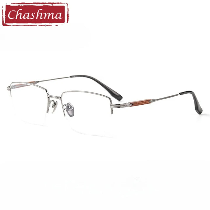 Chashma Ottica Men's Semi Rim Square Titanium Wood Eyeglasses 401605