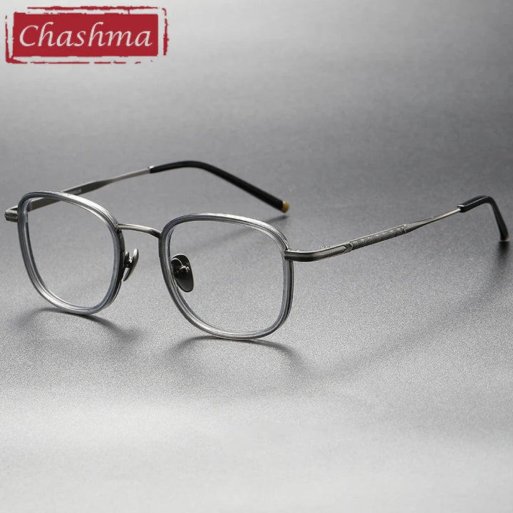 Chashma Unisex Full Rim Square Titanium Acetate Eyeglasses 14550 Full Rim Chashma Trans Gray-Gun  