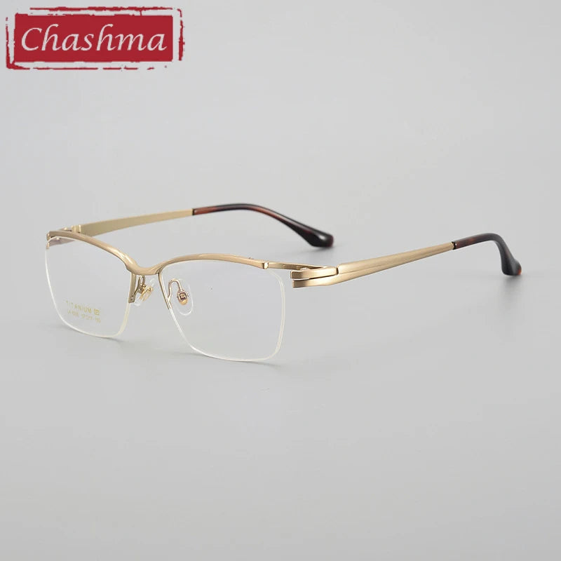 Chashma Unisex Semi Rim Big Square Brow Line Titanium Eyeglasses 6205 Semi Rim Chashma Gold  