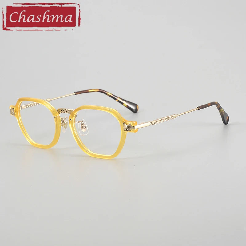 Chashma Ottica Unisex Full Rim Polygon Acetate Titanium Eyeglasses 57009
