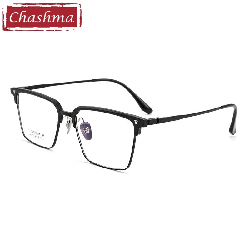 Chashma Unisex Full Rim Square Aluminum Magnesium Titanium Eyeglasses 9208 Full Rim Chashma Black  