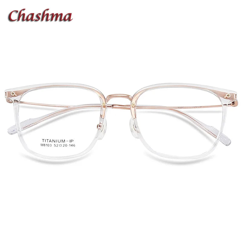 Chashma Ochki Women's Full Rim Square Tr 90 Titanium Eyeglasses 8103 Full Rim Chashma Ochki Trans White Gold-C3  