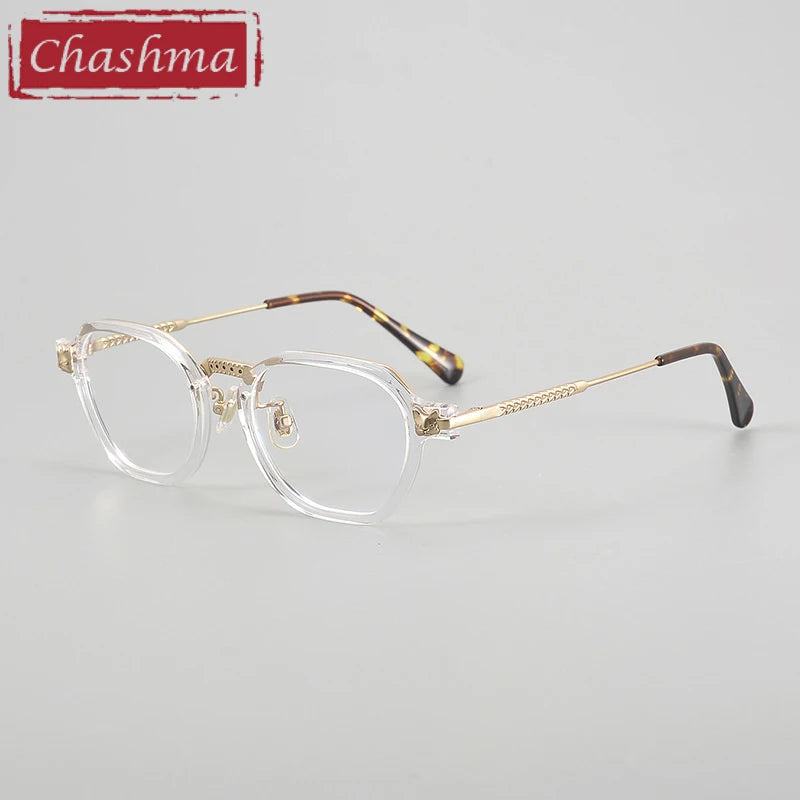 Chashma Ottica Unisex Full Rim Polygon Acetate Titanium Eyeglasses 57009