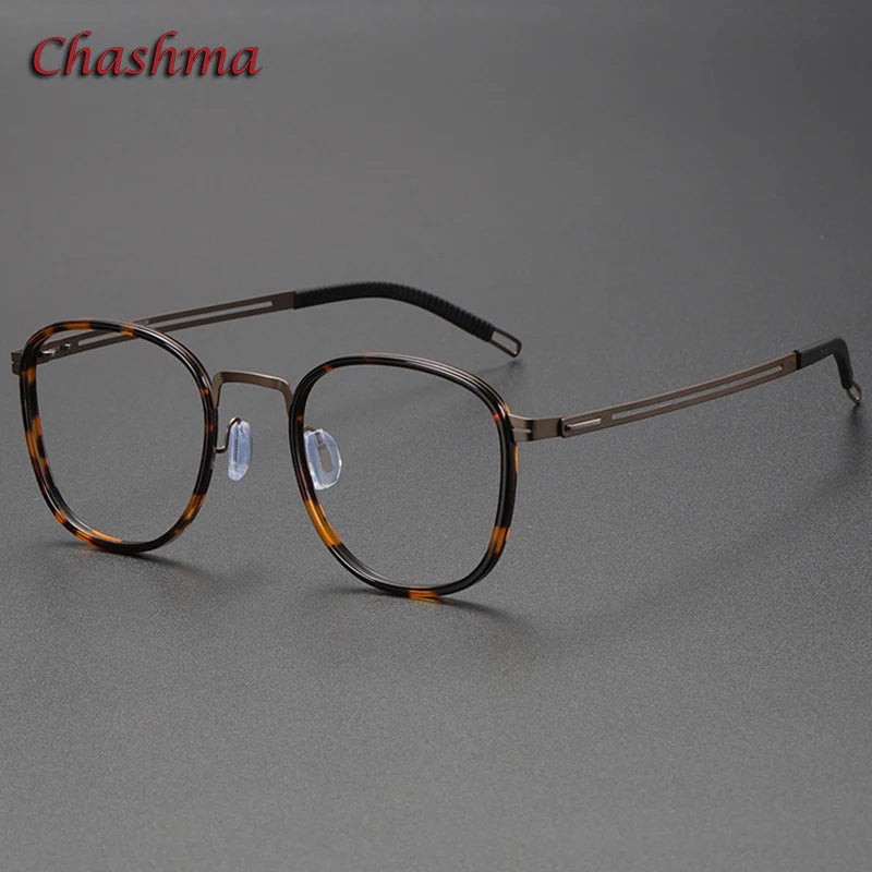 Chashma Ochki Unisex Full Rim Square Titanium Acetate Eyeglasses 2307 Full Rim Chashma Ochki Leopard-Bronze-C6  