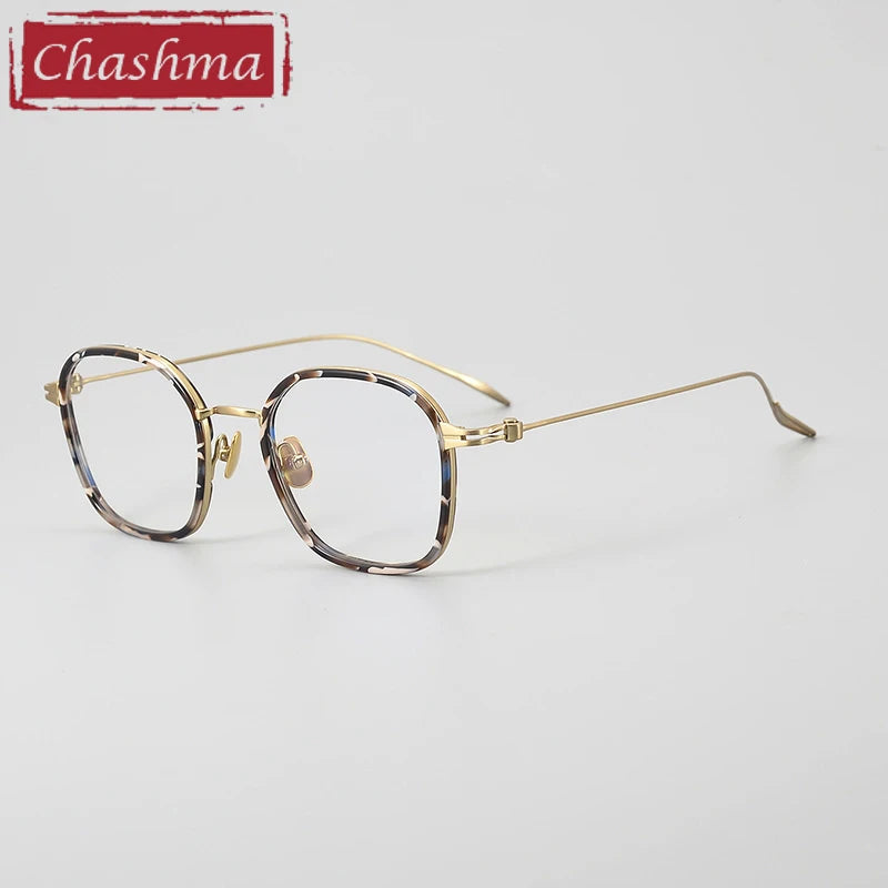 Chashma Ochki Unisex Full Rim Square Acetate Titanium Eyeglasses 97434