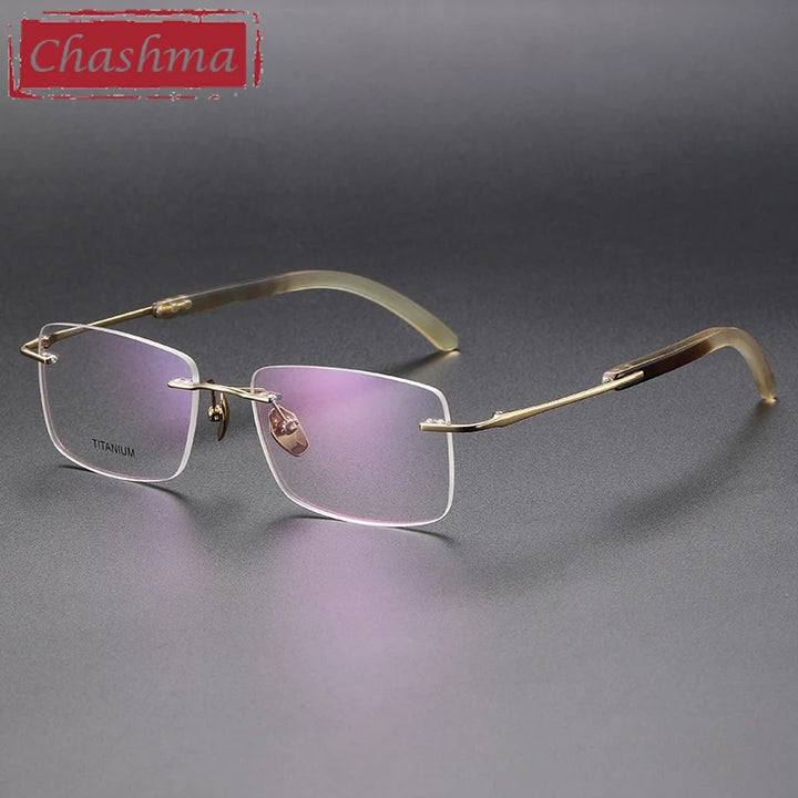 Chashma Ochki Men's Rimless Square Titanium Horn Eyeglasses 921029