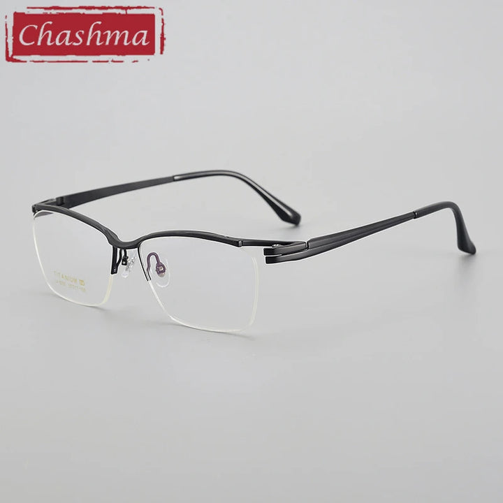 Chashma Unisex Semi Rim Big Square Brow Line Titanium Eyeglasses 6205 Semi Rim Chashma Black  