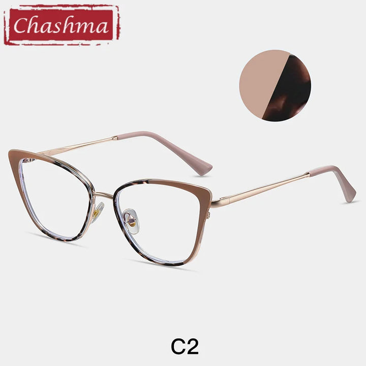 Chashma Women's Full Rim Cat Eye Tr 90 Titanium Eyeglasses 87262 Full Rim Chashma Off-White-Leopard  