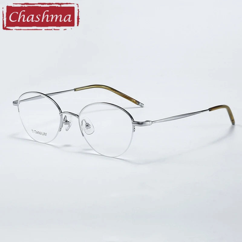 Chashma Ottica Women's Semi Rim Round Oval Titanium Eyeglasses 72948