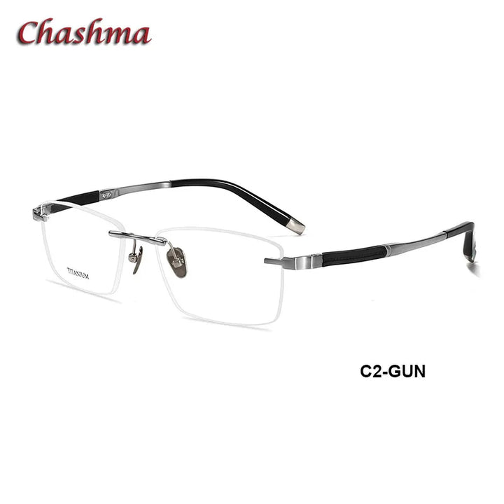 Chashma Ochki Men's Rimless Square Titanium Eyeglasses 9058 Rimless Chashma Ochki C2-Gun  