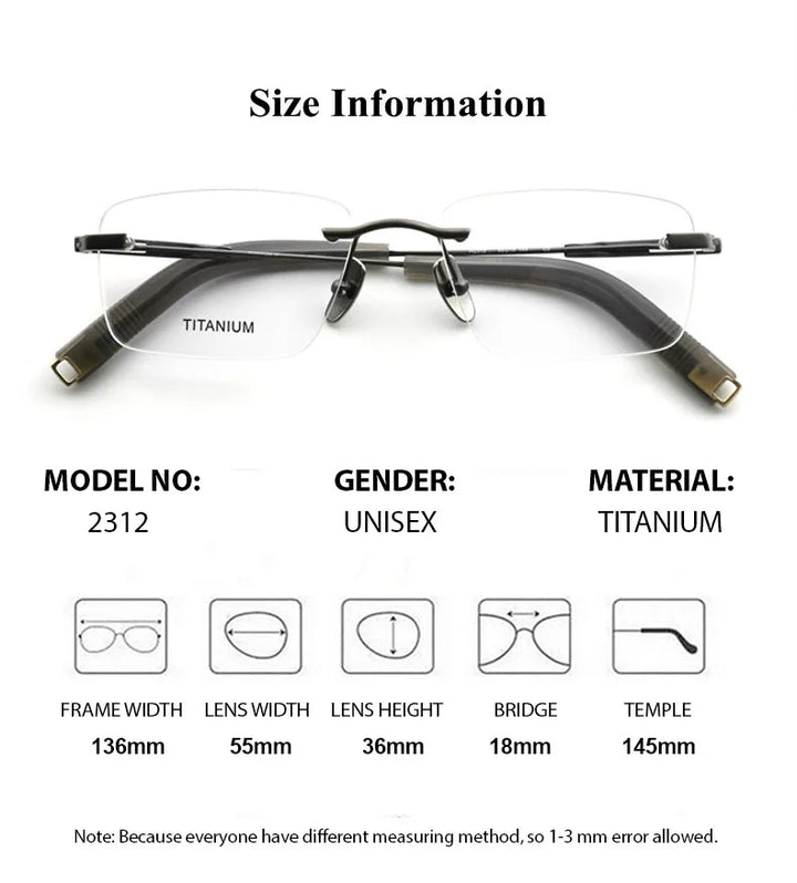 Chashma Men's Rimless Square Titanium Eyeglasses 2312 Rimless Chashma   