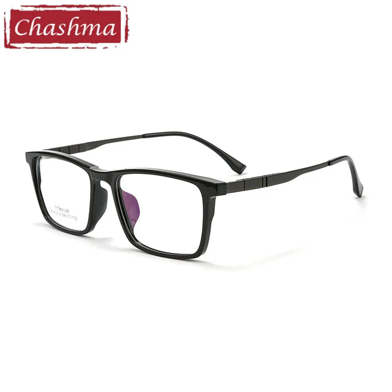 Chashma Unisex Full Rim Big Square Titanium Tr 90 Eyeglasses 61010 Full Rim Chashma Bright Black  