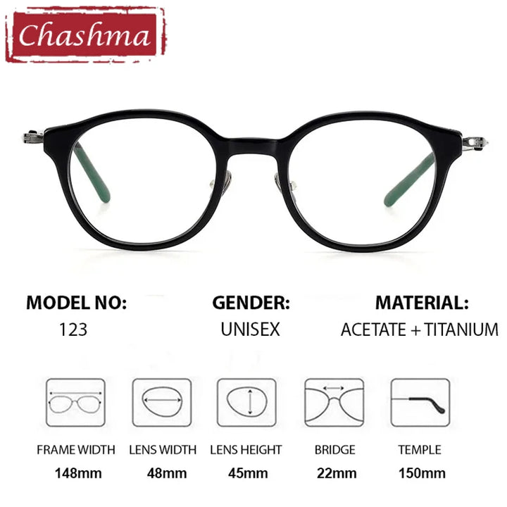 Chashma Unisex Full Rim Round Acetate Titanium Eyeglasses 871123