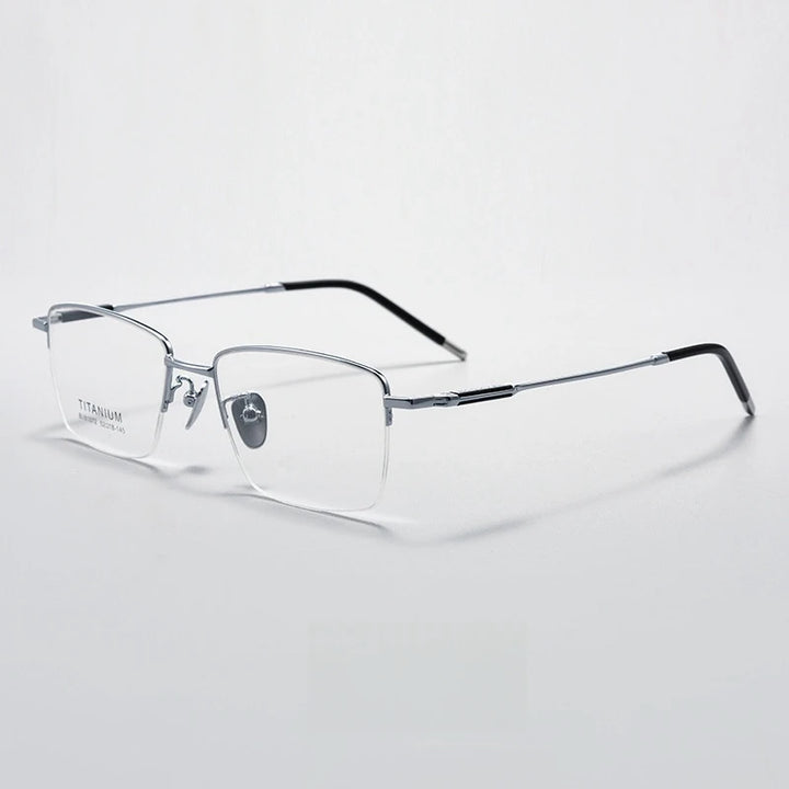 Yimaruili Unisex Semi Rim Square Titanium Eyeglasses 81072 Semi Rim Yimaruili Eyeglasses Silver