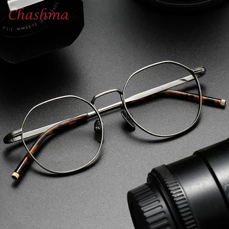 Chashma Ochki Unisex Full Rim Irregular Round Titanium Eyeglasses 1309 Full Rim Chashma Ochki   