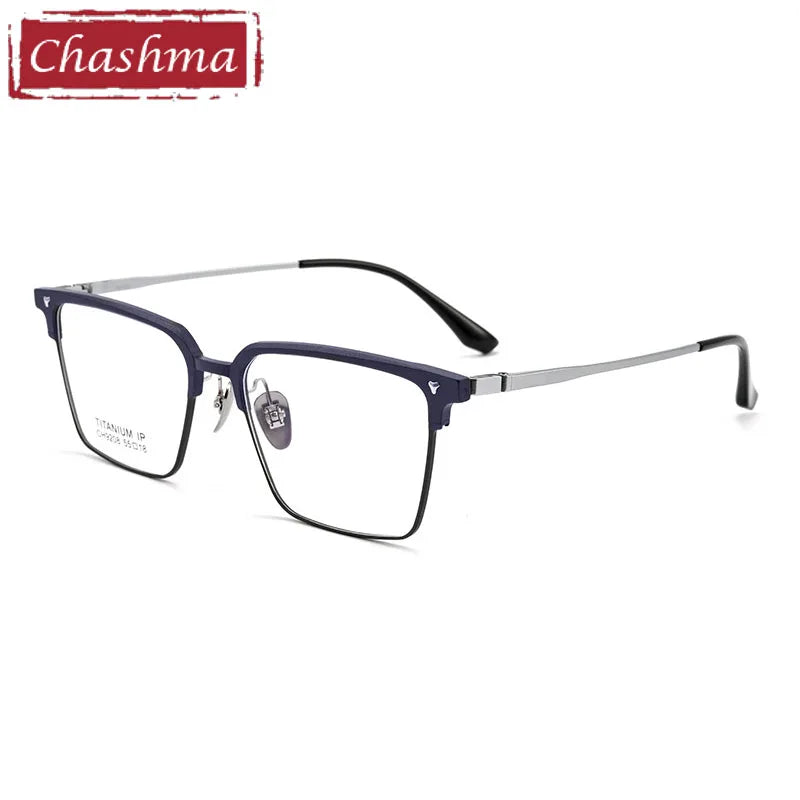 Chashma Unisex Full Rim Square Aluminum Magnesium Titanium Eyeglasses 9208 Full Rim Chashma Blue-Silver  