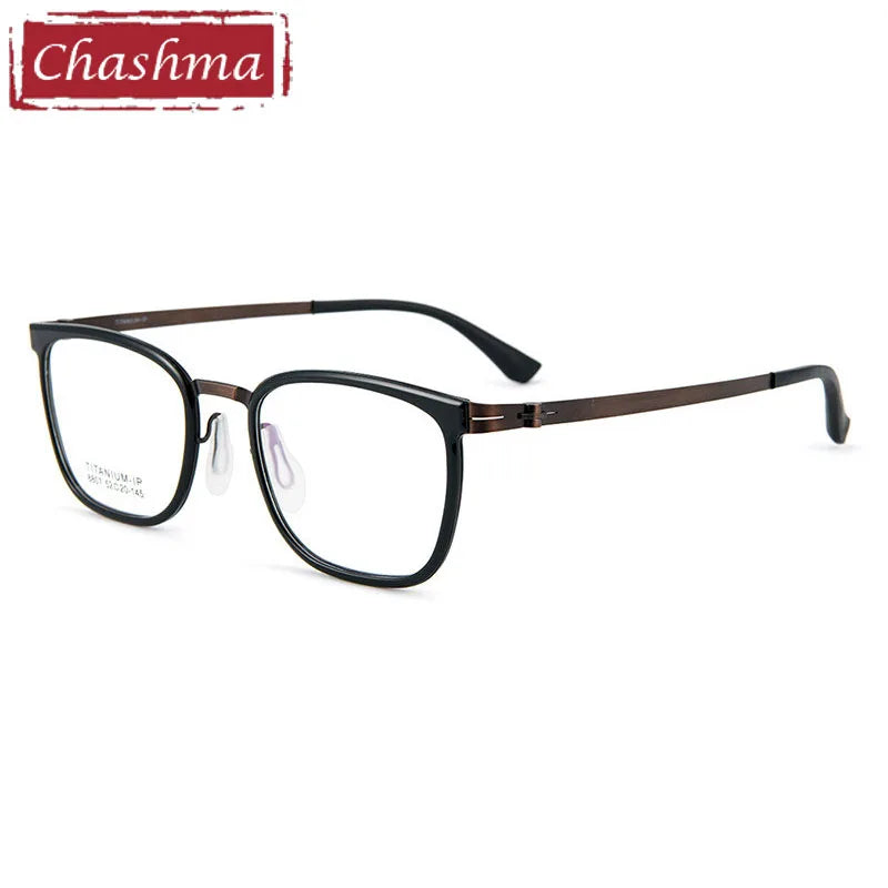 Chashma Unisex Full Rim Square Titanium Tr 90 Eyeglasses 8807 Full Rim Chashma Black-Bronze  