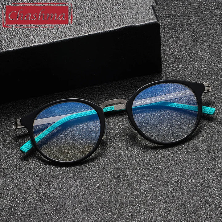 Chashma Unisex Full Rim Round Acetate Titanium Eyeglasses 39606