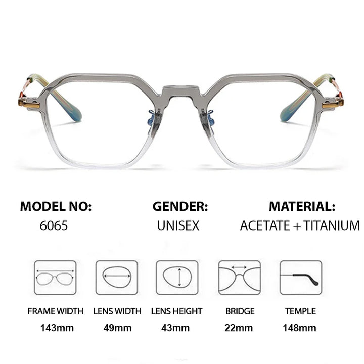 Chashma Unisex Full Rim Polygon Square Acetate Titanium Eyeglasses 36065