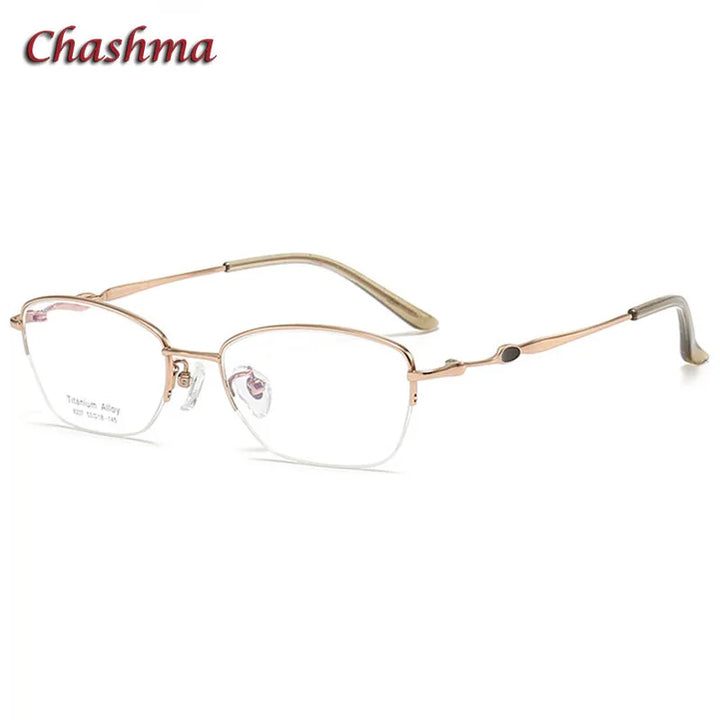 Chashma Ochki Women's Semi Rim Square Titanium Eyeglasses 8237 Semi Rim Chashma Ochki Rose Gold-C10  