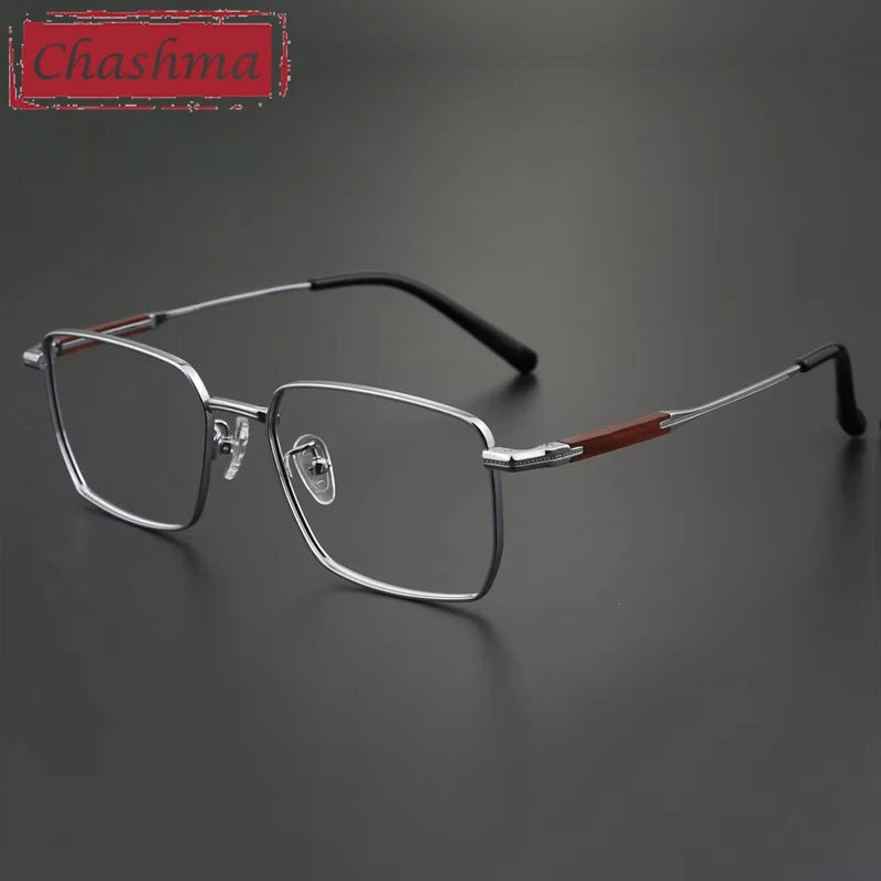 Chashma Ottica Unisex Full Rim Square Titanium Wood Eyeglasses 412304
