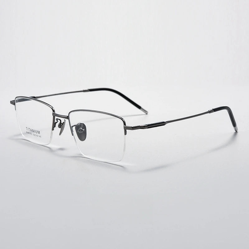 Yimaruili Unisex Semi Rim Square Titanium Eyeglasses 81072 Semi Rim Yimaruili Eyeglasses Gun