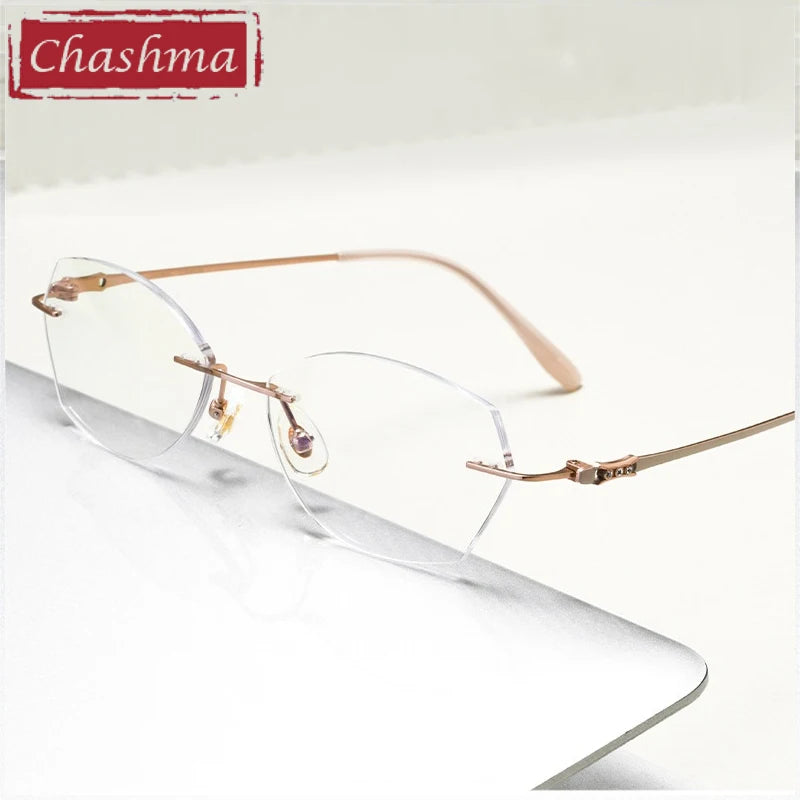 Chashma Ochki Women's Rimless Polygon Oval Titanium Eyeglasses 886009
