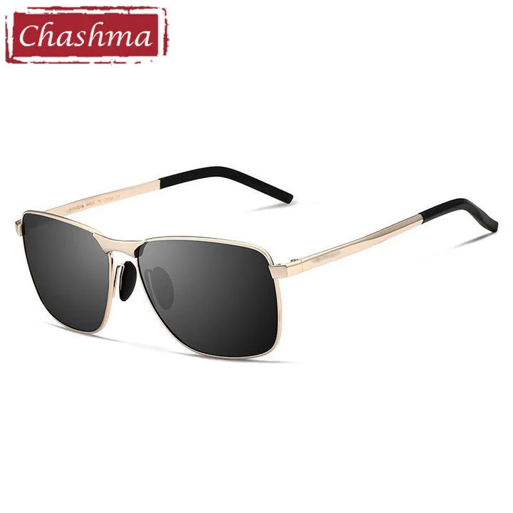 Chashma Ottica Men's Full Rim Square Stainless Steel Polarized  Sunglasses 2462 Sunglasses Chashma Ottica Gold-Gray Lens Single Version 1.56 | Polarized