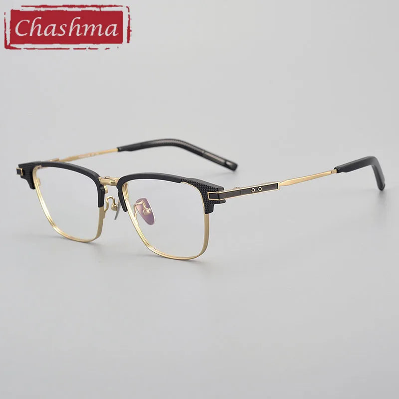 Chashma Unisex Full Rim Square Titanium Acetate Eyeglasses 190802 Full Rim Chashma Black-Gold  