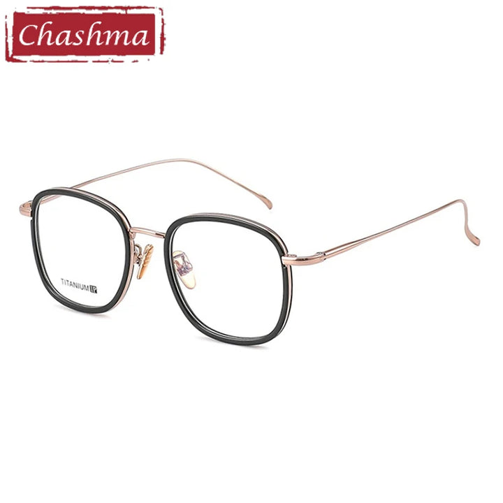 Chashma Ochki Unisex Full Rim Square Acetate Titanium Eyeglasses 388037