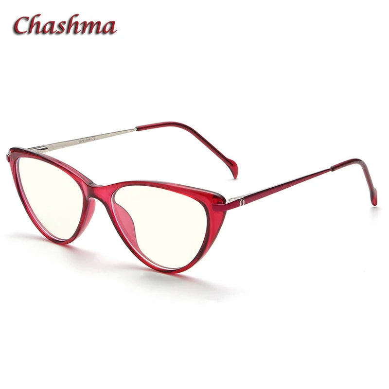 Chashma Ochki Women's Full Rim Cat Eye Tr 90 Stainless Steel Eyeglasses 72003 Full Rim Chashma Ochki Red-C4  