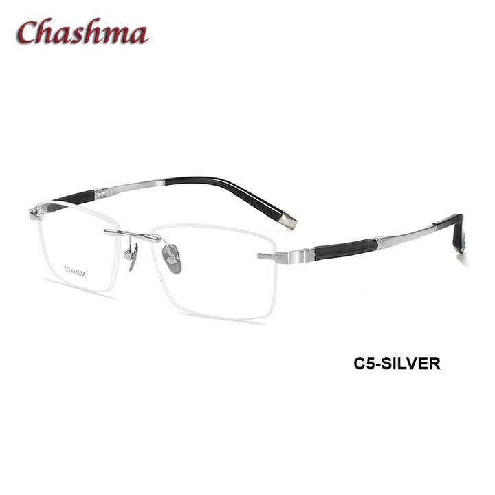 Chashma Ochki Men's Rimless Square Titanium Eyeglasses 9058 Rimless Chashma Ochki C5-Silver  