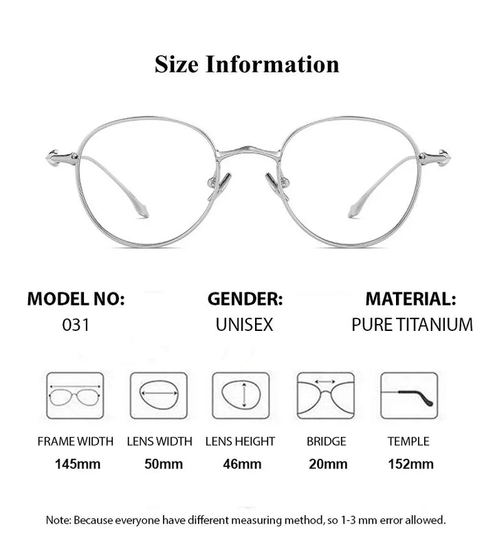 Chashma Unisex Full Rim Oval Titanium Eyeglasses 031 Full Rim Chashma   