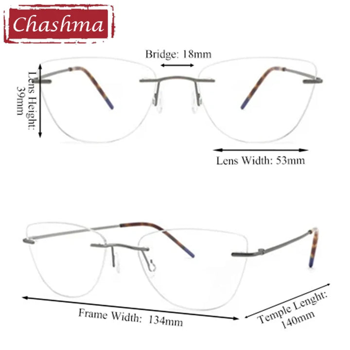 Chashma Women's Rimless Cat Eye Titanium Eyeglasses 889016