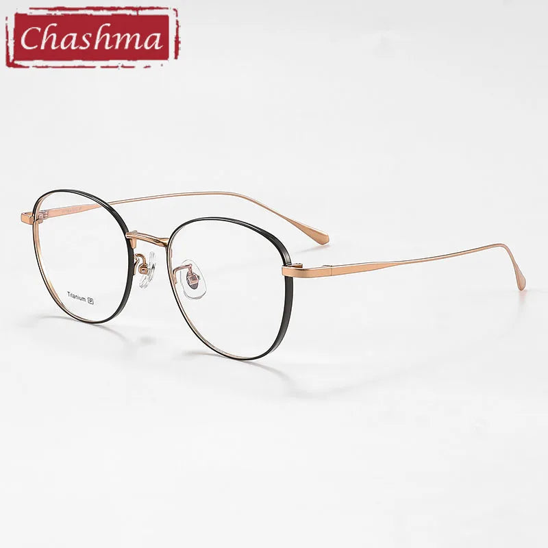 Chashma Unisex Full Rim Round Oval Titanium Eyeglasses 7018 Full Rim Chashma Black-Gold  