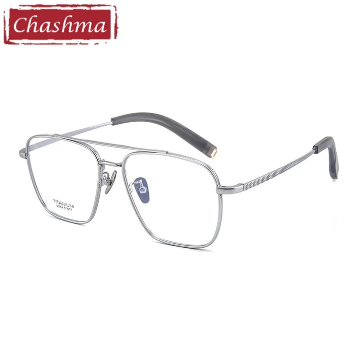 Chashma Men's Full Rim Big Square Double Bridge Titanium Eyeglasses 500004 Full Rim Chashma Silver  