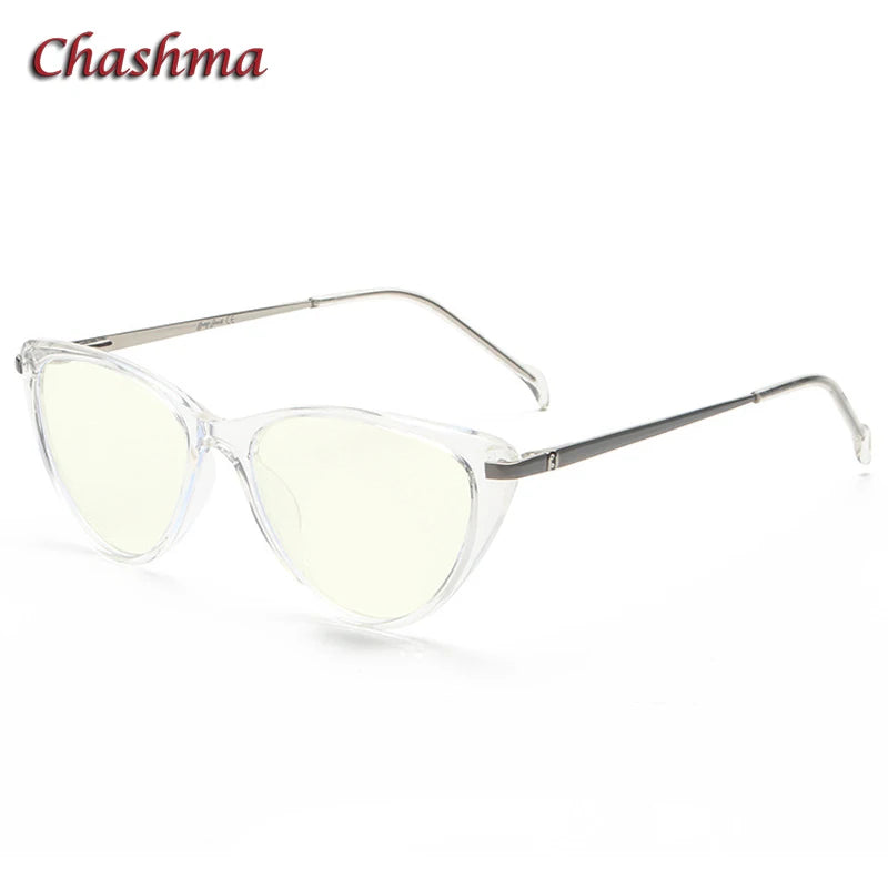 Chashma Ochki Women's Full Rim Cat Eye Tr 90 Stainless Steel Eyeglasses 72003 Full Rim Chashma Ochki Transparent-C7  