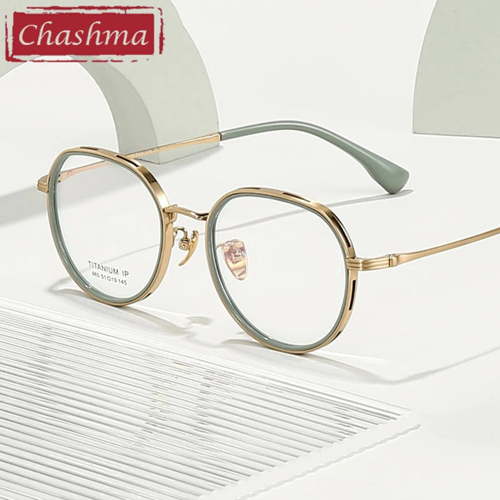 Chashma Ottica Women's Full Rim Flat Top Round Titanium Eyeglasses 64965