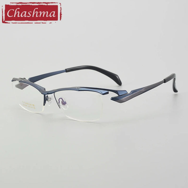 Chashma Unisex Semi Rim Square Brow Line Titanium Eyeglasses 6178 Semi Rim Chashma Blue-Gun  