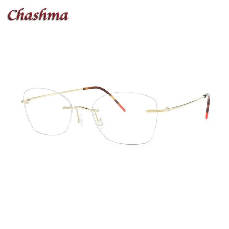 Chashma Ochki Unisex Rimless  Polygon Square Titanium Eyeglasses 9017 Rimless Chashma Ochki Gold  