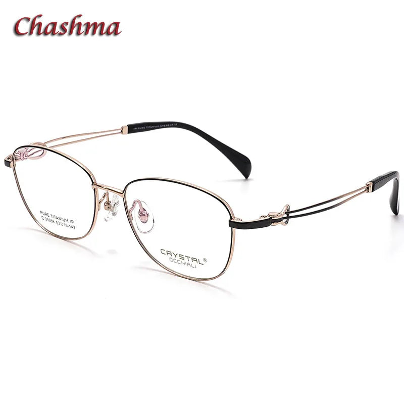 Chashma Ochki Women's Full Rim Square Titanium Eyeglasses 33368 Full Rim Chashma Ochki Black-Rose Gold  