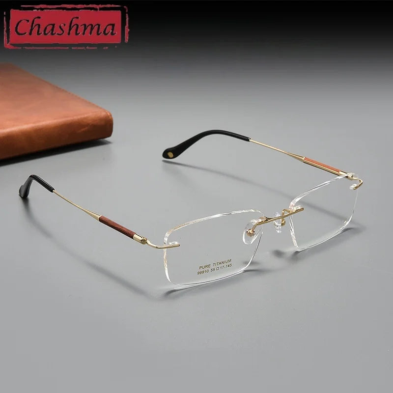 Chashma Unisex Rimless Square Titanium Rosewood Eyeglasses 799910
