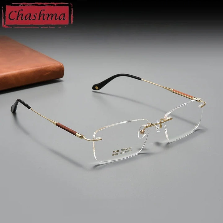 Chashma Unisex Rimless Square Titanium Rosewood Eyeglasses 799910