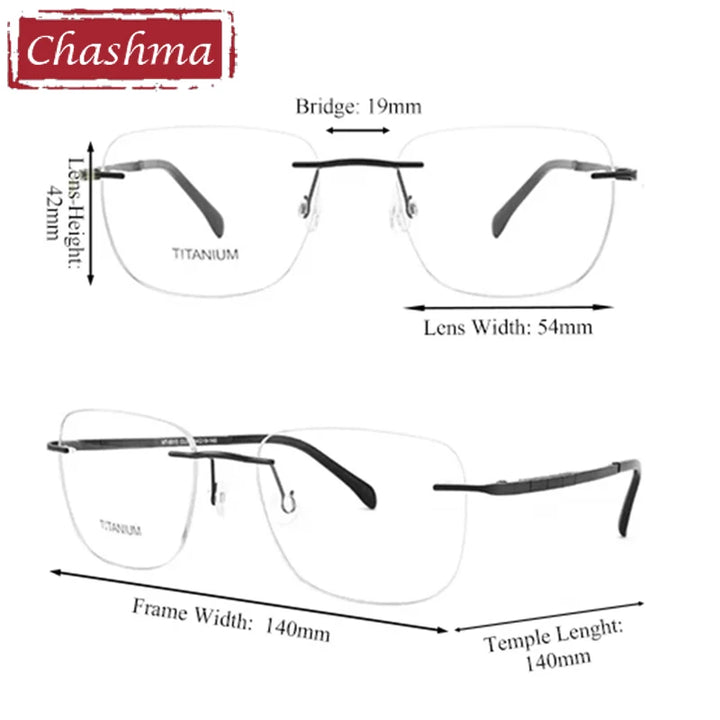 Chashma Unisex Rimless Flat top Polygon Square Titanium Eyeglasses 969013