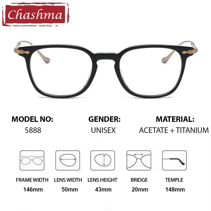 Chashma Unisex Full Rim Square Acetate Titanium Eyeglasses 685888