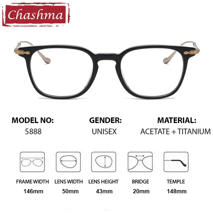 Chashma Unisex Full Rim Square Acetate Titanium Eyeglasses 685888